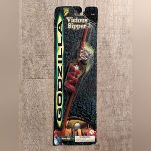 Vintage Godzilla Vicious Sipper Straw 1998 New In Package